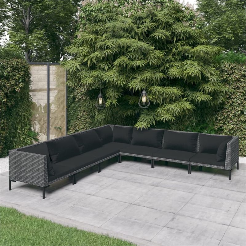 vidaXL 7 Piece Poly Rattan Large Garden Lounge Set in Gray