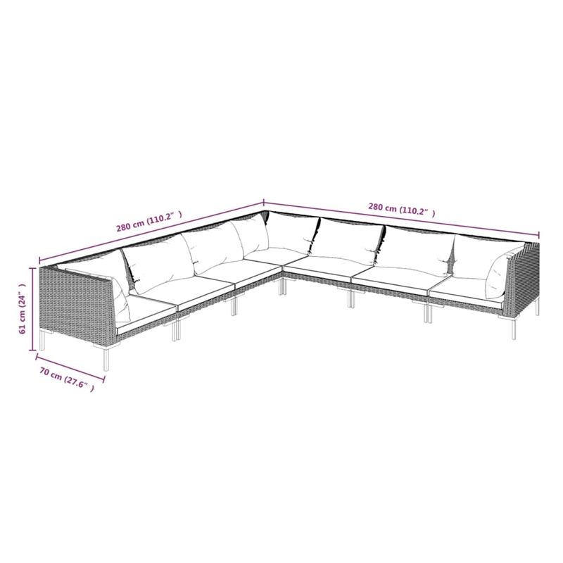 vidaXL 7 Piece Poly Rattan Large Garden Lounge Set in Gray