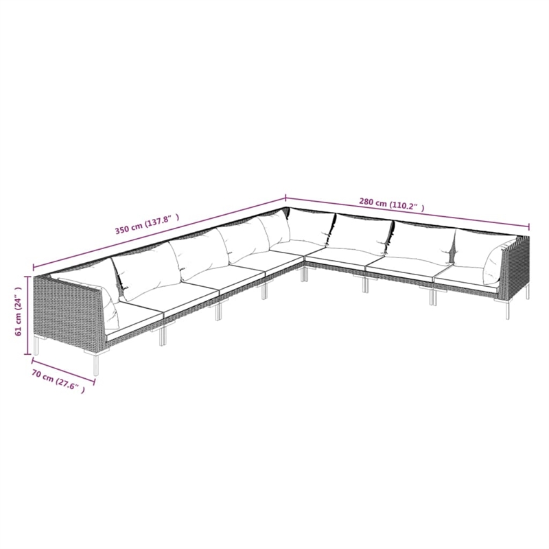 vidaXL 8 Piece Poly Rattan Lounge Set in Gray