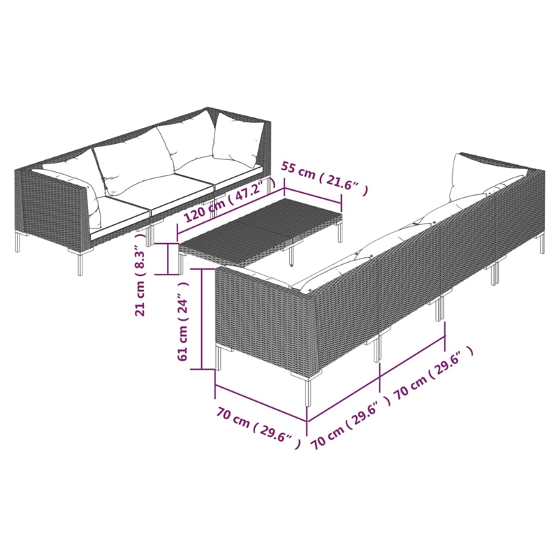 vidaXL 8 Piece Poly Rattan Garden Lounge Set in Gray