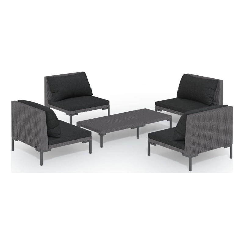 vidaXL 5 Piece Poly Rattan Garden Lounge Set in Gray