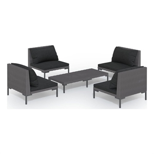 vidaXL 5 Piece Poly Rattan Garden Lounge Set in Gray
