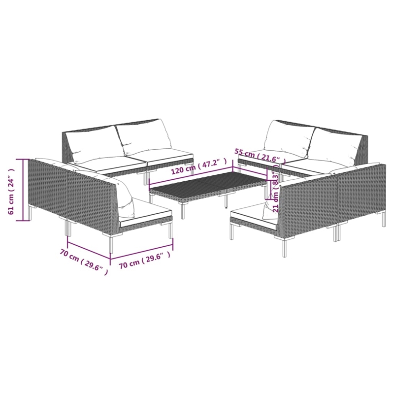 vidaXL 9 Piece Steel Garden Lounge Set in Gray