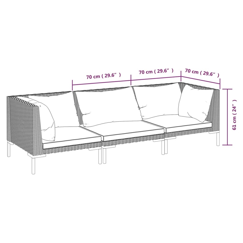 vidaXL 3 Piece Steel Garden Lounge Set in Gray