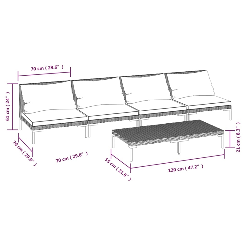 vidaXL 5 Piece Poly Rattan Garden Lounge Set in Gray
