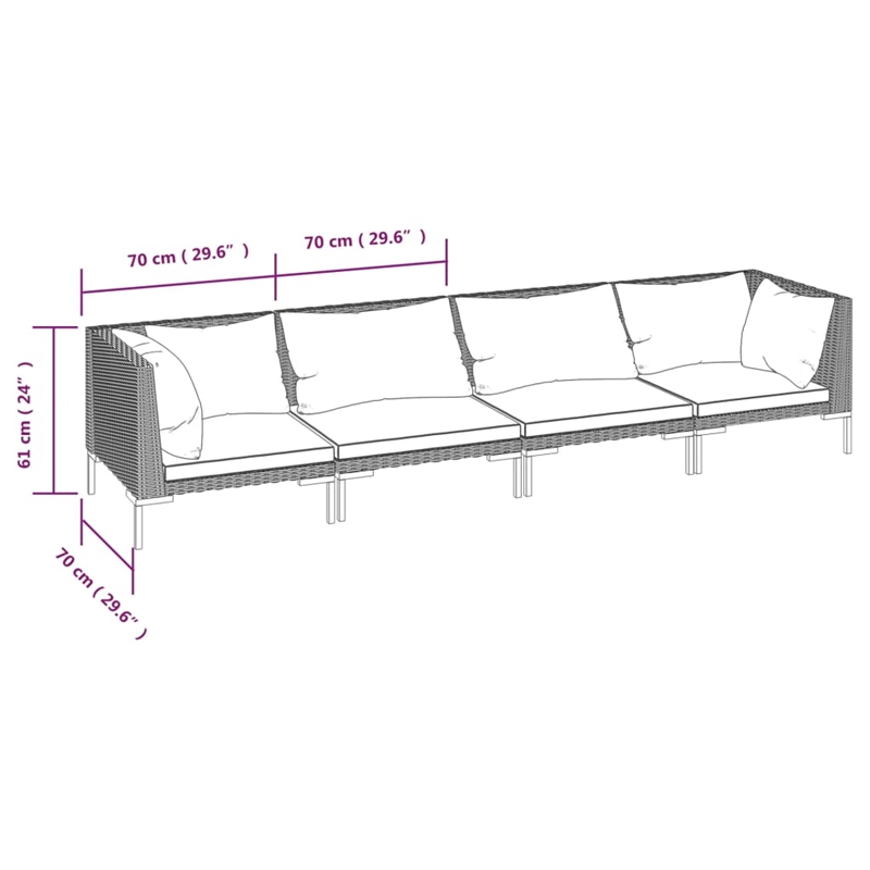vidaXL 4 Piece Steel Garden Lounge Set in Gray
