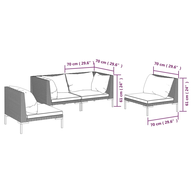 vidaXL 4 Piece Garden Lounge Set in Gray