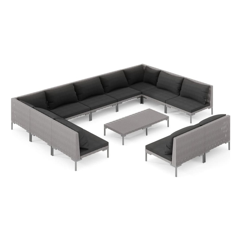 vidaXL 12 Piece Poly Rattan Garden Lounge Set in Black/Gray