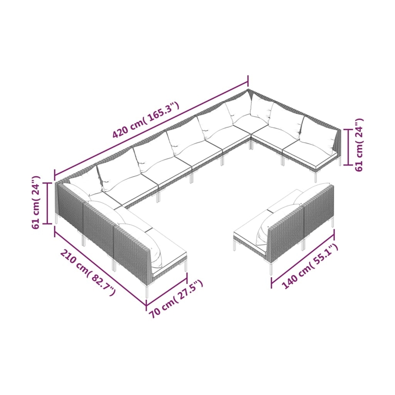 vidaXL Steel Garden Lounge Set in Gray