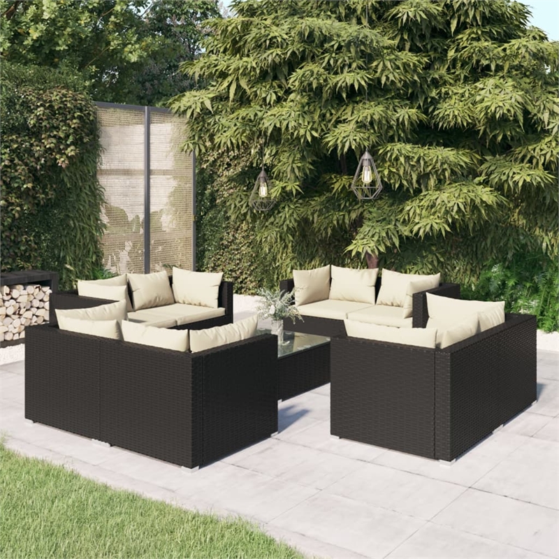 vidaXL 9 Piece Garden Lounge Set in Black