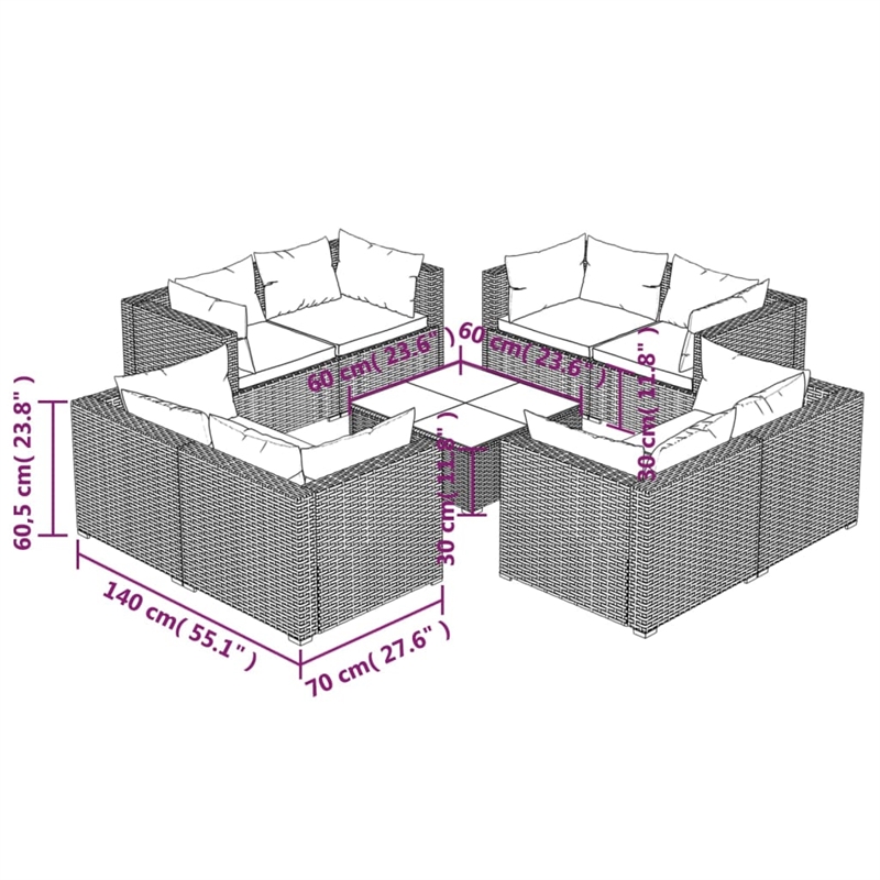 vidaXL 9 Piece Garden Lounge Set in Black