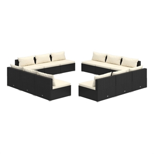 vidaXL 12 Piece Steel Garden Lounge Set in Black/Cream