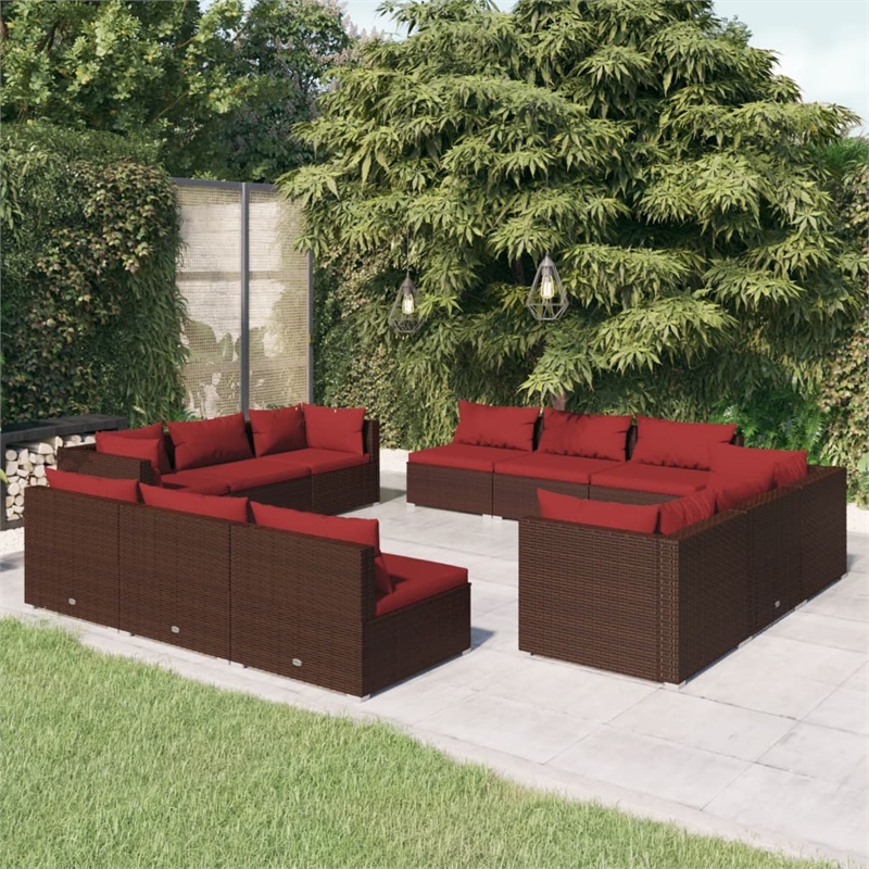 vidaXL 12 Piece Steel Garden Lounge Set in Red/Brown