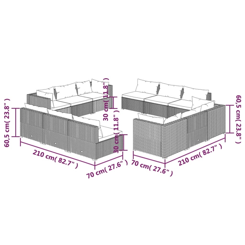 vidaXL 12 Piece Steel Garden Lounge Set in Red/Brown