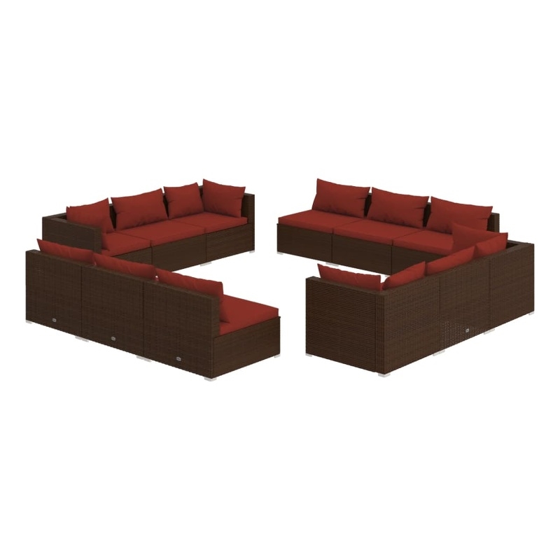 vidaXL 12 Piece Steel Garden Lounge Set in Red/Brown