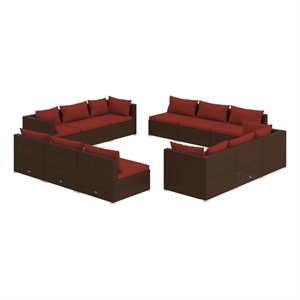 vidaXL 12 Piece Steel Garden Lounge Set in Red/Brown