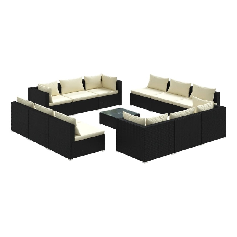 vidaXL 13 Piece Steel Large Lounge Set in Black/Cream