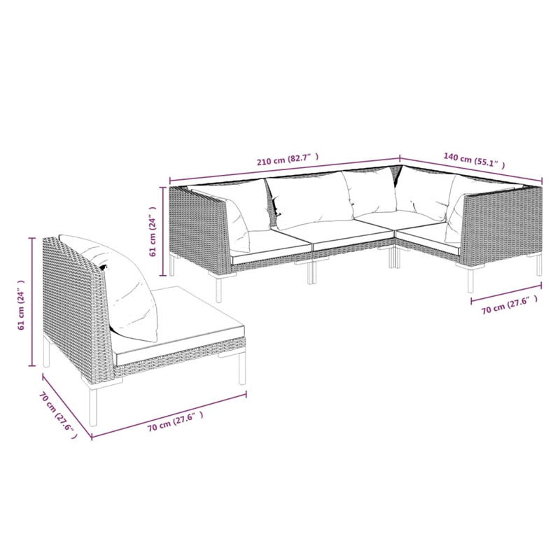 vidaXL 5 Piece Steel Standard Garden Lounge Set in Gray
