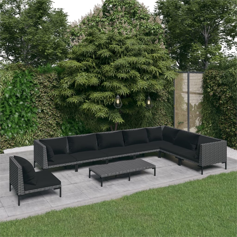vidaXL 9 Piece Poly Rattan Garden Lounge Set in Black/Gray