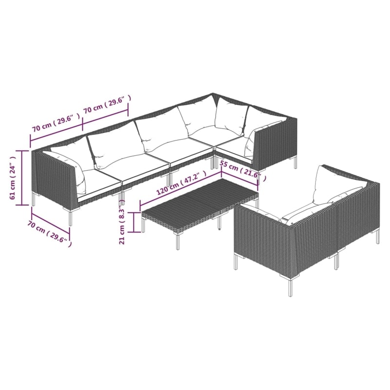 vidaXL 8 Piece Poly Rattan Garden Lounge Set in Black/Gray