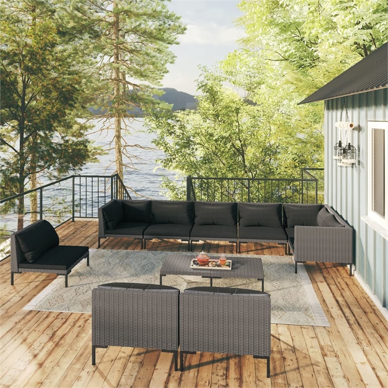 vidaXL 10 Piece Steel Garden Lounge Set in Gray