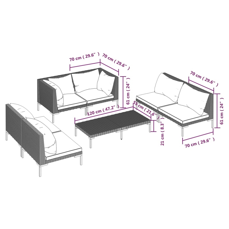 vidaXL 7 Piece Steel Garden Lounge Set in Gray