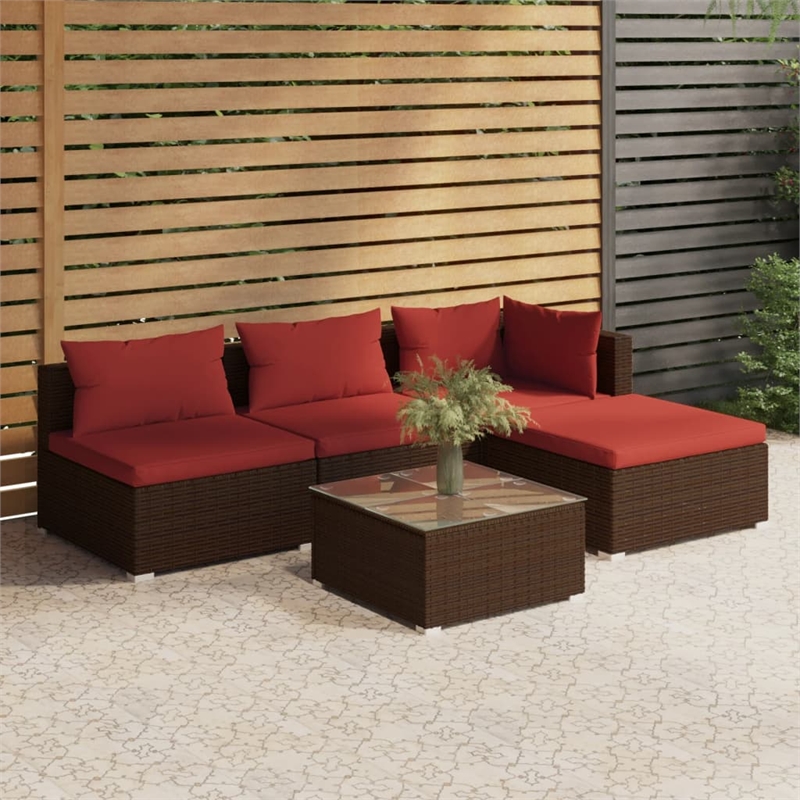 vidaXL 5 Piece Steel Small Garden Lounge Set in Brown