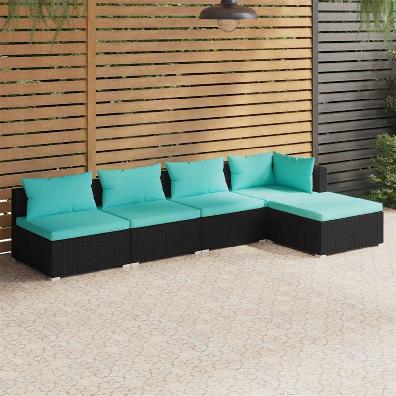 vidaXL 5 Piece Garden Lounge Set in Black/Blue