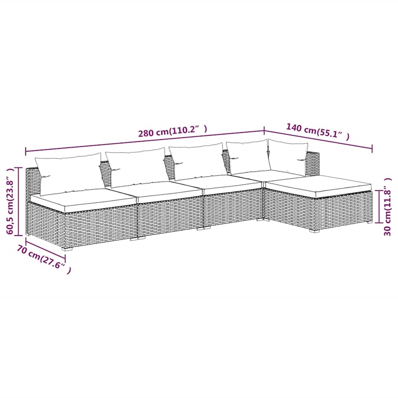 vidaXL 5 Piece Steel Garden Lounge Set in Gray