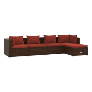 vidaXL 5 Piece Poly Rattan Garden Lounge Set in Red/Brown