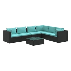 vidaXL 7 Piece Steel Garden Lounge Set in Black/Blue
