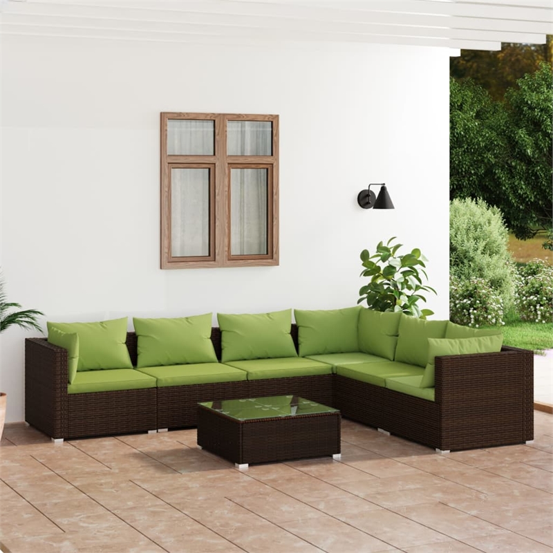 vidaXL 7 Piece Steel Lounge Set in Green/Brown
