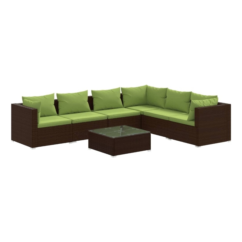 vidaXL 7 Piece Steel Lounge Set in Green/Brown