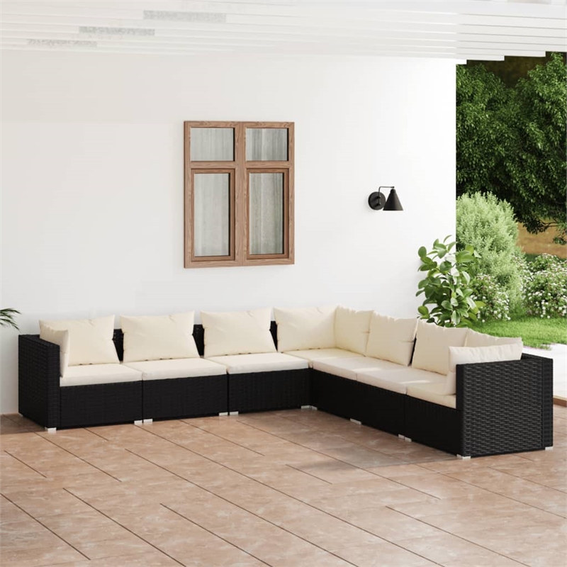 vidaXL 7 Piece Garden Lounge Set in Black/Cream