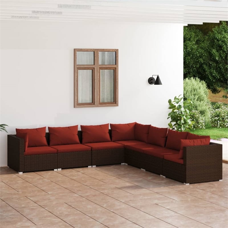 vidaXL 7 Piece Poly Rattan Garden Lounge Set in Brown