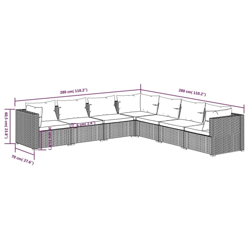 vidaXL 7 Piece Poly Rattan Garden Lounge Set in Brown