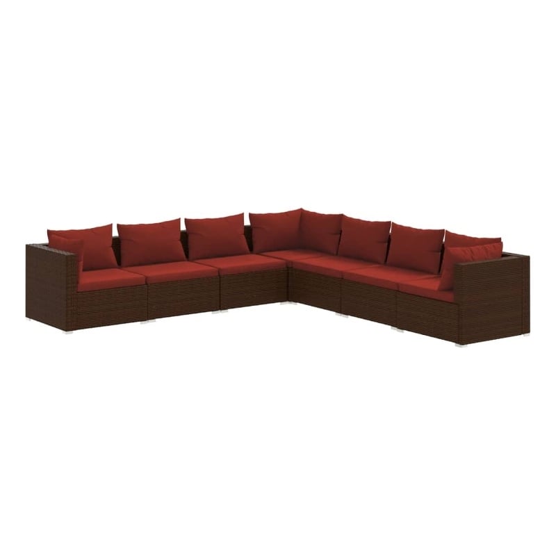 vidaXL 7 Piece Poly Rattan Garden Lounge Set in Brown