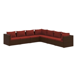 vidaXL 7 Piece Poly Rattan Garden Lounge Set in Brown