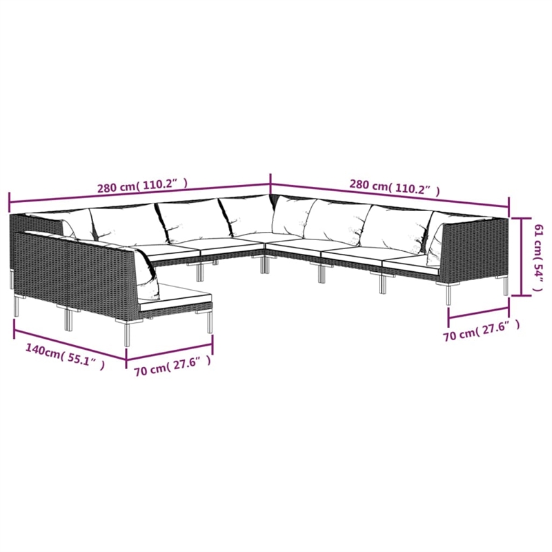 vidaXL 9 Piece Steel Garden Lounge Set in Gray