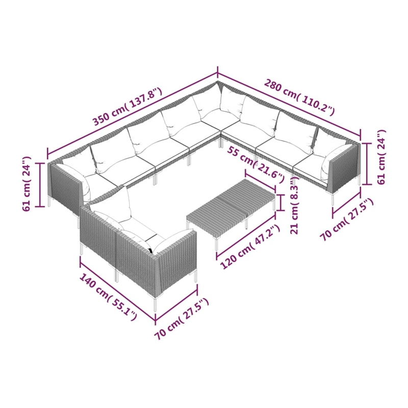 vidaXL 11 Piece Garden Lounge Set in Gray