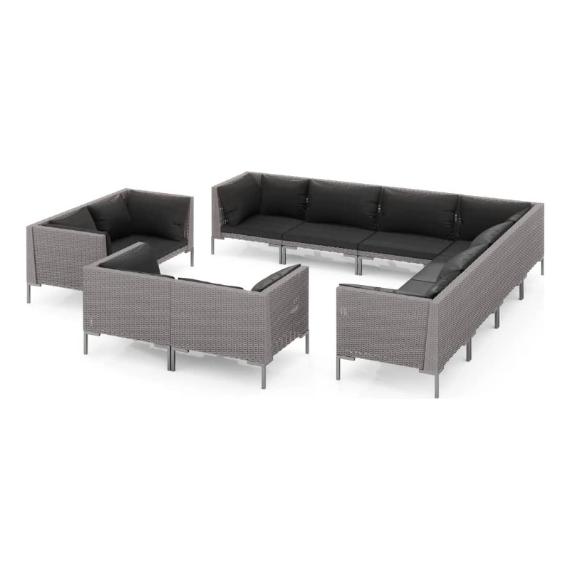 vidaXL 11 Piece Steel Garden Lounge Set in Gray