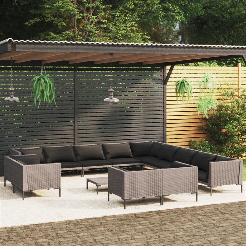 vidaXL 14 Piece Poly Rattan Garden Lounge Set in Black/Gray