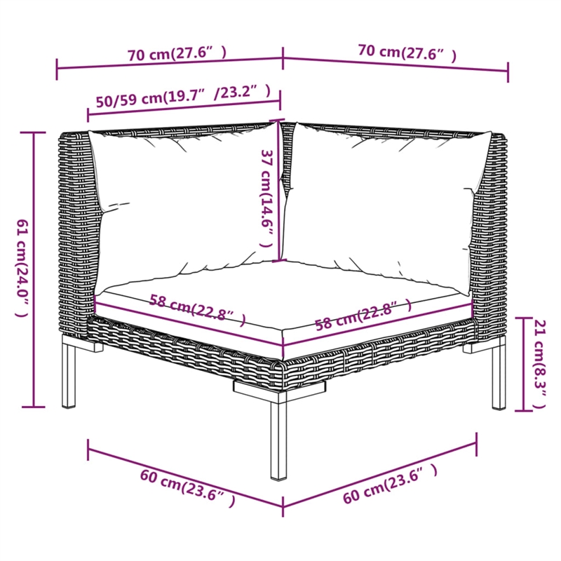 vidaXL 14 Piece Poly Rattan Garden Lounge Set in Black/Gray