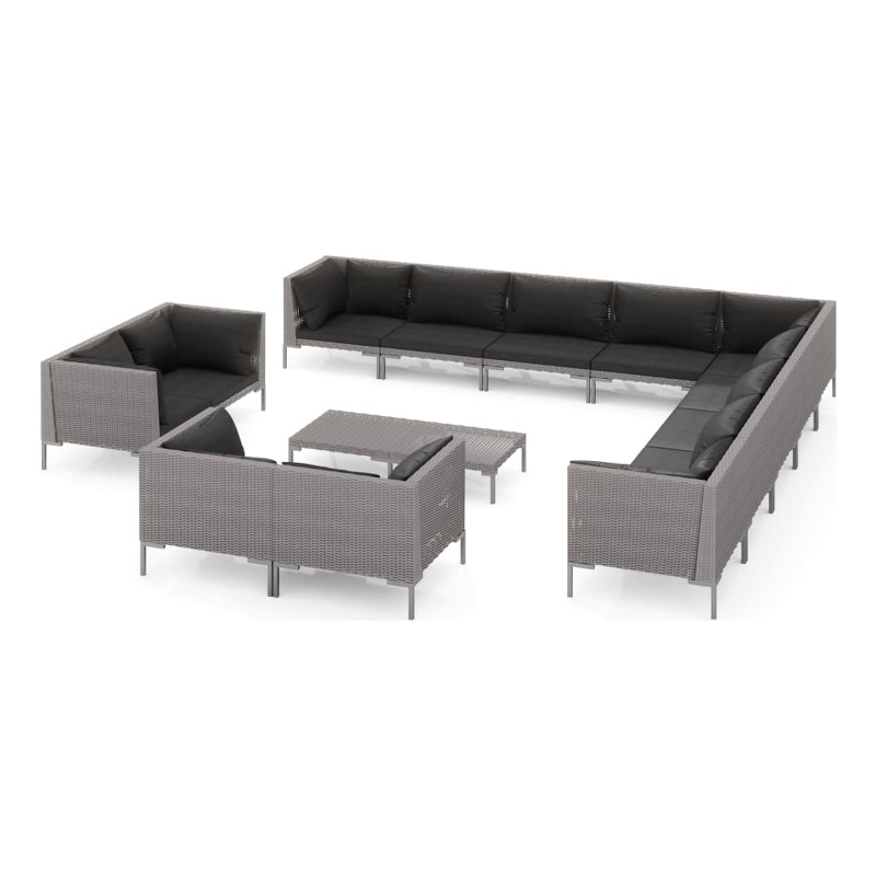 vidaXL 14 Piece Poly Rattan Garden Lounge Set in Black/Gray