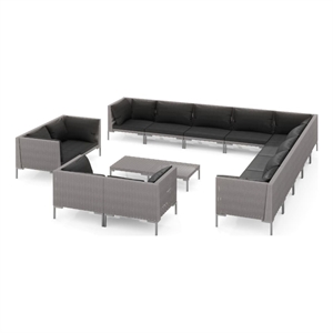 vidaXL 14 Piece Poly Rattan Garden Lounge Set in Black/Gray