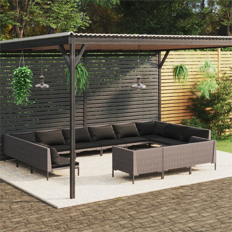 vidaXL 13 Piece Poly Rattan Large Garden Lounge Set in Black/Gray