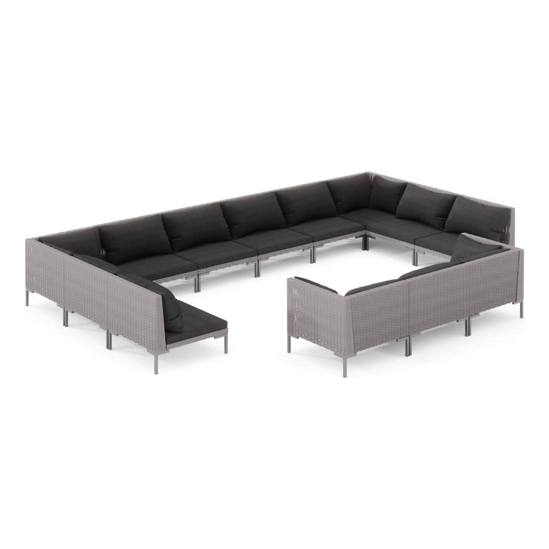 vidaXL 13 Piece Poly Rattan Large Garden Lounge Set in Black/Gray