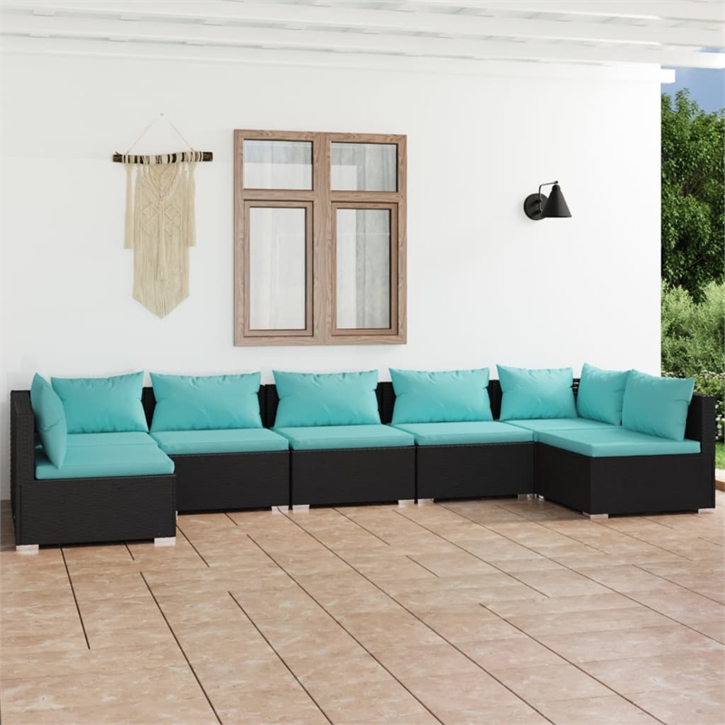 vidaXL 7 Piece Steel Garden Lounge Set in Black/Blue