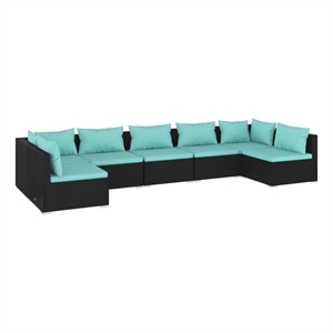 vidaXL 7 Piece Steel Garden Lounge Set in Black/Blue