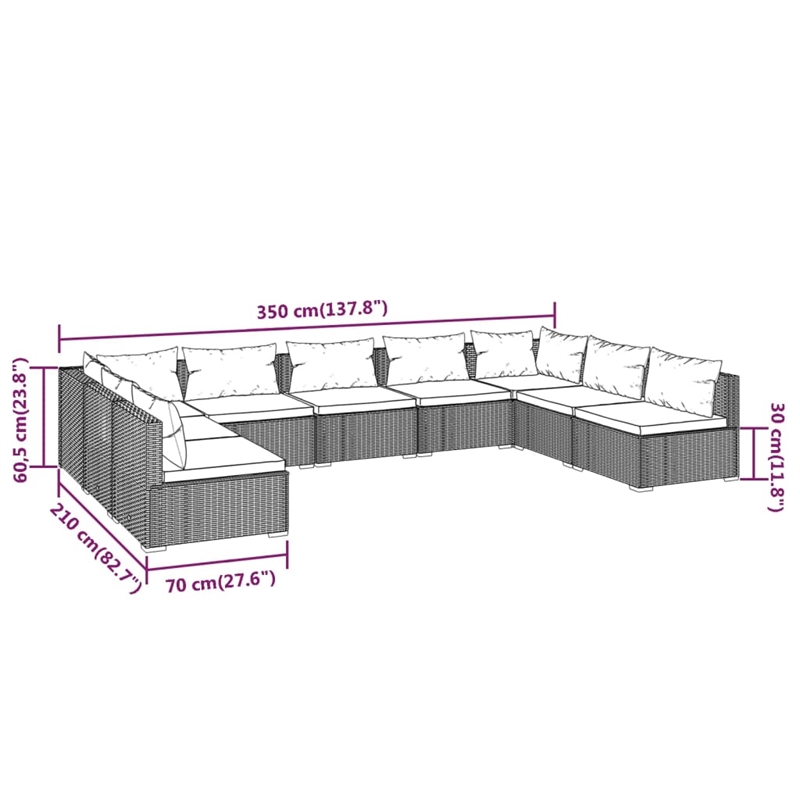 vidaXL 9 Piece Garden Lounge Set in Black/Cream